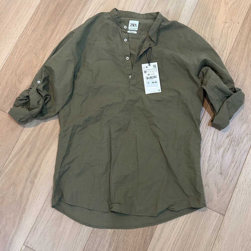 Zara Relaxed Fit Military Green Shirt NWT - Sz M